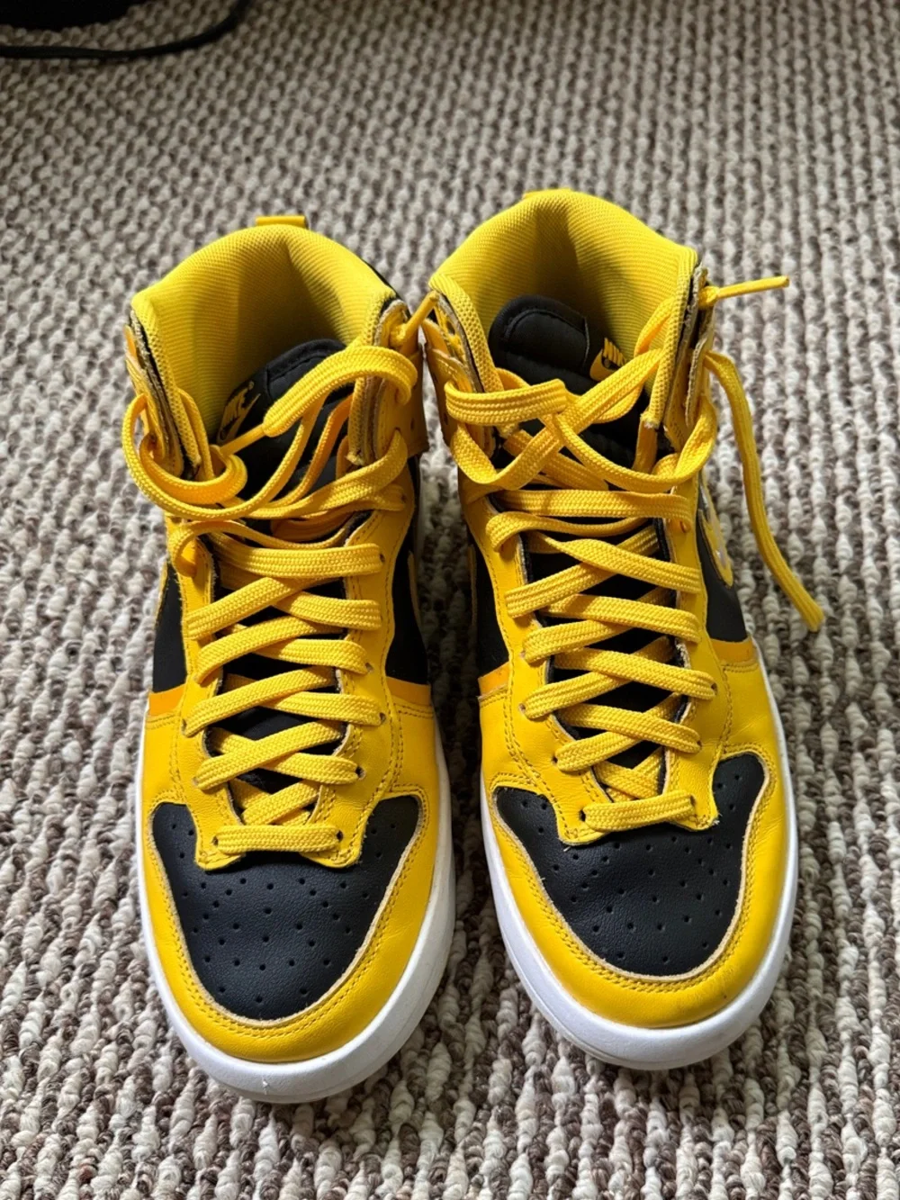 Nike Kids Yellow and Black High-Top Sneakers with White Swoosh